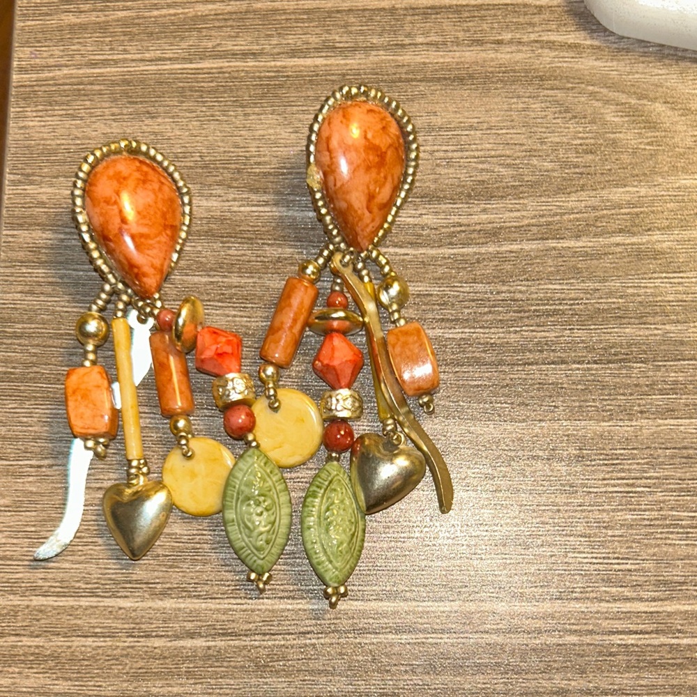Bohemian Orange and Gold Dangle Earrings